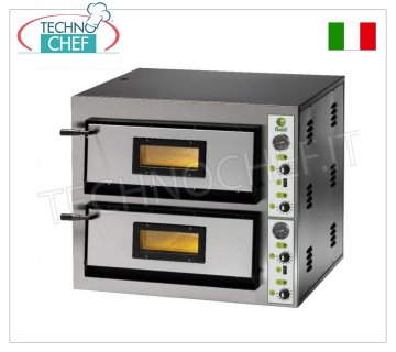 FIMAR – Elektrischer Pizzaofen für 4+4 Pizzen, 2 unabhängige Kammern mit den Maßen 61 x 61 cm, mechanische Steuerung, Mod. FME4+4 ELEKTRO-PIZZAOFEN für 4+4 Pizzen, 2 unabhängige Kammern von mm.610x610x140h, feuerfestes Kochfeld, 4 EINSTELLBARE THERMOSTATE für SOHLE und OBERSEITE, Temperatur von +50° bis +500 °C, Kw.8,4, Gewicht 114 kg, Außenabmessungen mm .900x735x750h