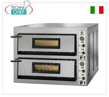 FIMAR – Elektrischer Pizzaofen für 4+4 große Pizzen, 2 unabhängige Kammern mit den Maßen 72 x 72 cm, mechanische Steuerung, Mod. FML4+4 ELEKTRO-PIZZAOFEN für 4+4 große Pizzen, 2 unabhängige Kammern mit den Maßen 720x720x140 mm, feuerfestes Kochfeld, 4 EINSTELLBARE THERMOSTATE für SOHLE und OBERSEITE, Temperatur von +50° bis +500 °C, V.230/1, Kw.6, Gewicht 86 kg, Außenmaße mm.1010x850x420h