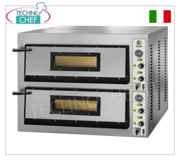 FIMAR – Elektrischer Pizzaofen für 6+6 große Pizzen, 2 unabhängige Kammern mit den Maßen 72 x 108 cm, mechanische Steuerung, Mod. FML6+6 ELEKTRO-PIZZAOFEN für 6+6 große Pizzen, 2 unabhängige Kammern mit den Maßen 720 x 1080 x 140 mm, feuerfestes Kochfeld, 4 verstellbare Thermostate für Sohle und Oberseite, Temperatur von +50° bis +500 °C, V.230/1, Kw.18, Gewicht 200 kg, Außenmaße mm.1010x1210x750h