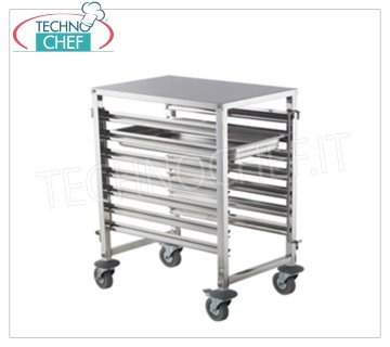 Tablettwagen aus Edelstahl für 7 GN 1/1 Tabletts, Mod.TT7GN11Z Tablettwagen aus Edelstahl, Kapazität 7 Gastronorm 1/1 Tabletts (mm 530x325), Abm.mm.385x550x870h