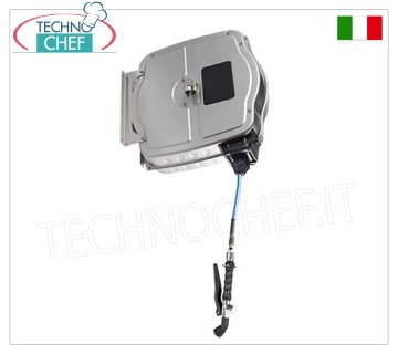 Avvolgitubo orientabile a parete per acqua, con riavvolgimento automatico