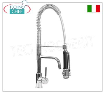Rubinetto miscelatore monoforo con doccia sospesa e braccio orientabile alta 560 mm, con canna di erogazione girevole