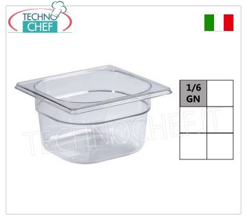 Gastronorm GN 1/6-Behälter aus Polycarbonat Gastronorm 1/6 Tablett aus Polycarbonat, Fassungsvermögen 1,0 Liter, Abmessung 176 x 162 x 65 mm